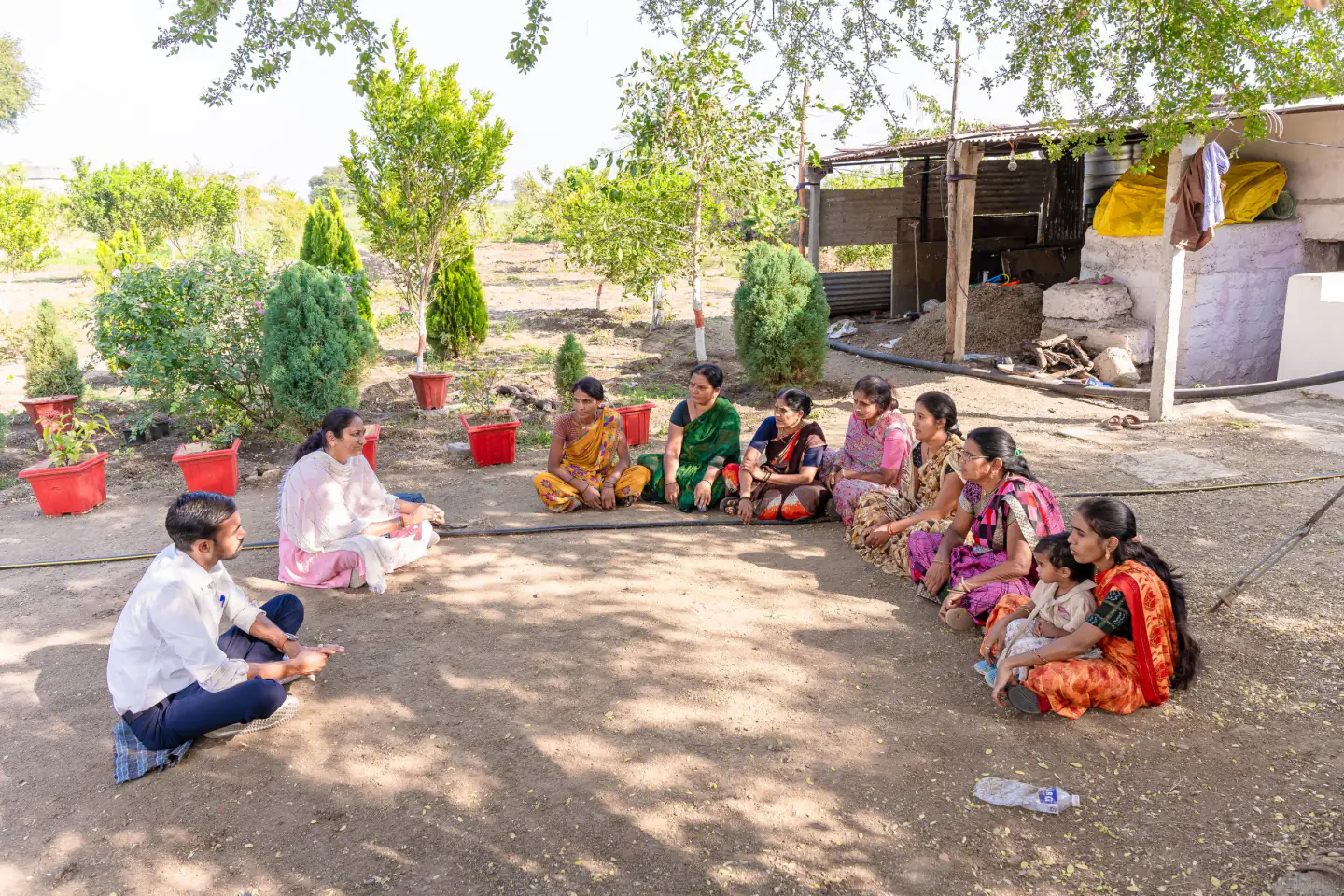 A field team meeting a group of women during a community project in rural Nagpur, India